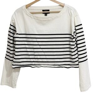 J. Crew Classic Mariner Cloth Boatneck Cropped Striped Top Size M Boxy Nautical